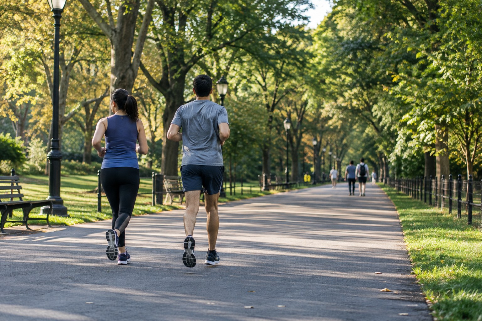 Une large allée pavée et plate traverse un parc.