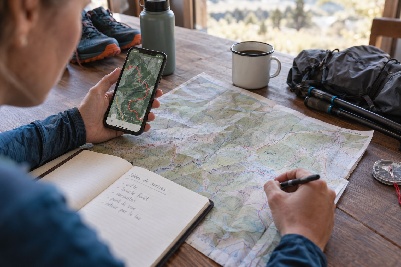 Un tracé sur téléphone comparé à une carte papier.
